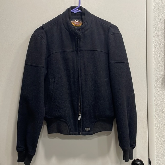 Harley Davidson Women’s Wool Bomber Jacket Black Size Small Full Zip - Picture 2 of 12